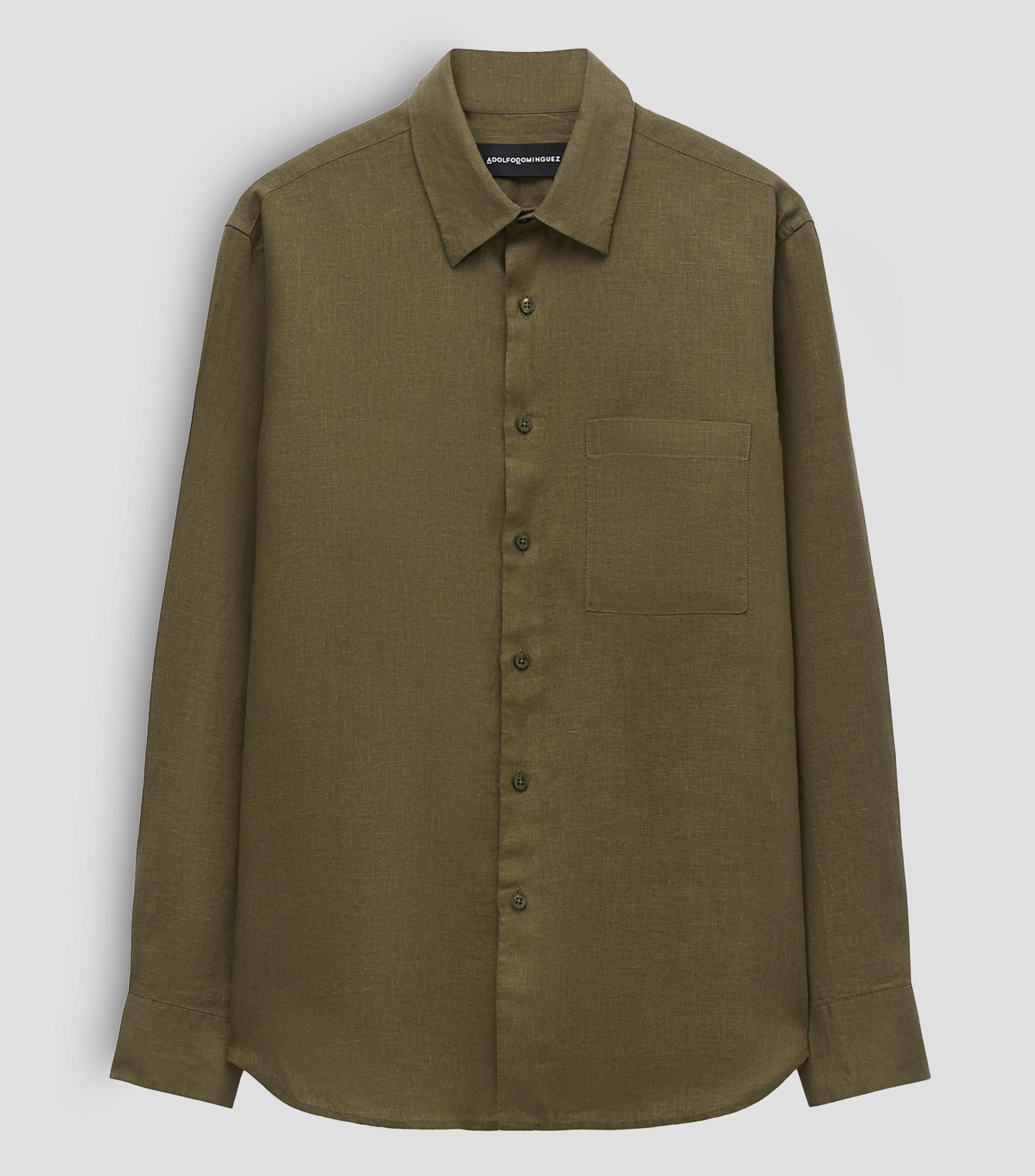Camisa lisa de lino manga larga Hombre